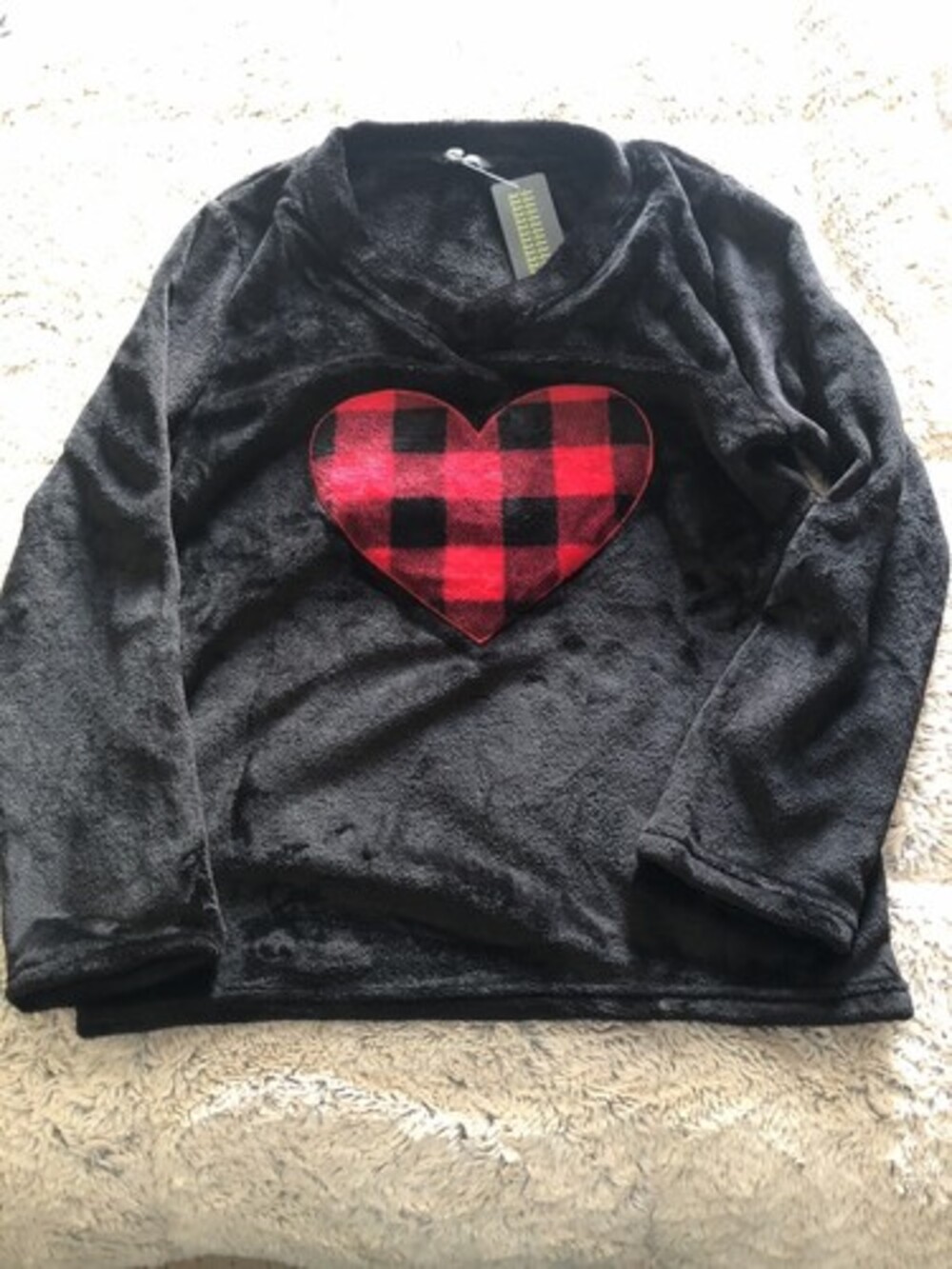 Just Love Womens Plush Pajama Long Sleeve Top Heart Black Size Medium NWT